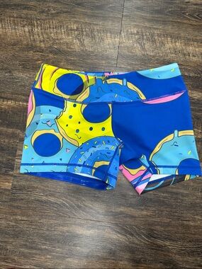 Donut Print Performance Shorts - Blue with Pink & Yellow Accents